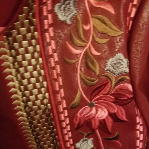 Tiramisu New Embroidered Vegan Leather Cropped Jacket, Small, $50 - Picture 13 of 15